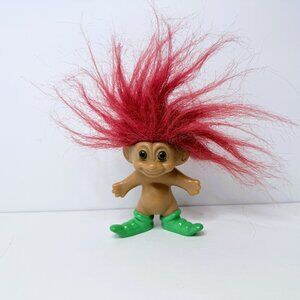 Russ Smiley Troll Doll with Firey Red Hair n Green socks Novelty Vtg